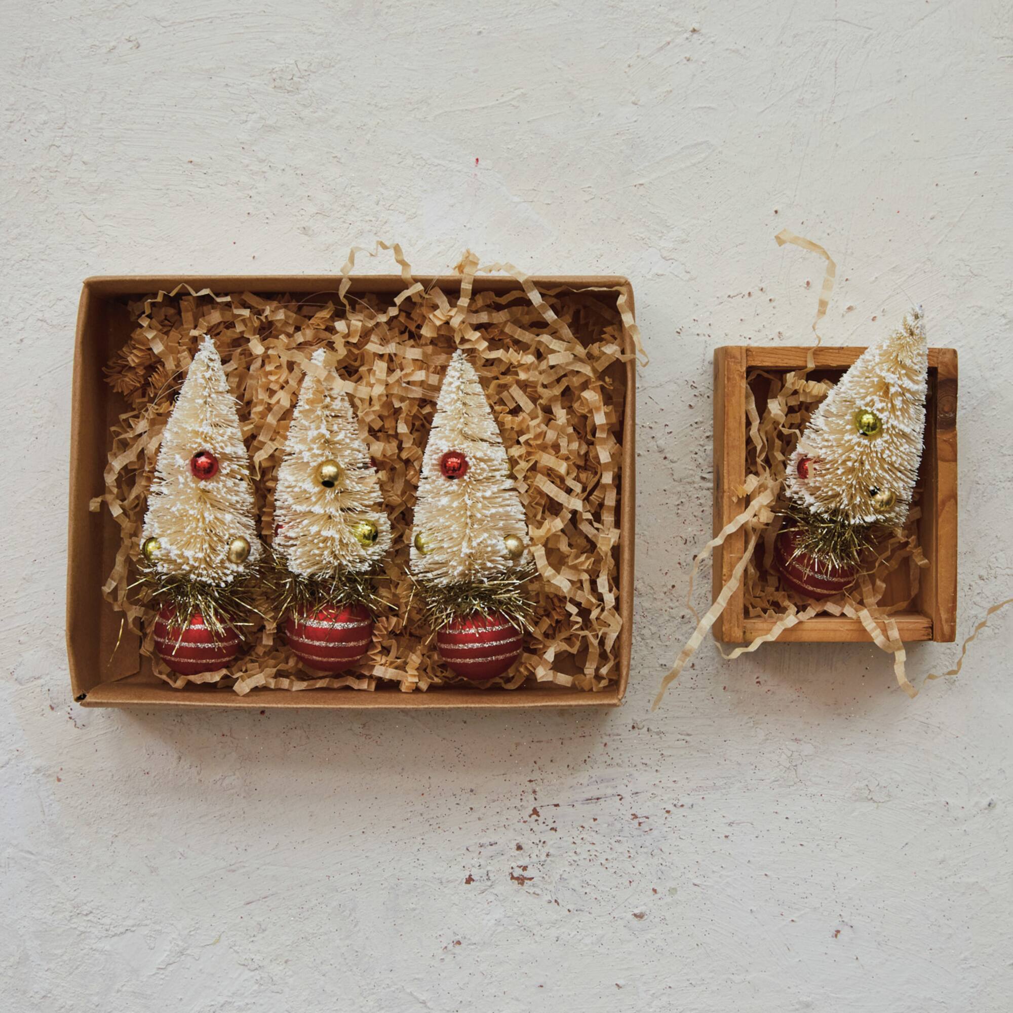 Hello Honey® 4 Pack 3.5" Red & Cream Sisal Bottle Brush Tree Ornaments